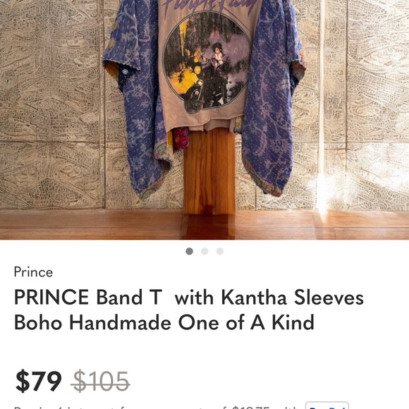 PRINCE Band T with Kantha Sleeves Boho Handmade One of A Kind - Picture 4 of 6